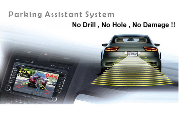 3 In 1 Car Reversing Camera & Parking Sensor System With Monitor License Plate Frame Mount Waterproof Night Vision(Black) Rear View Monitors/Cams & Ki