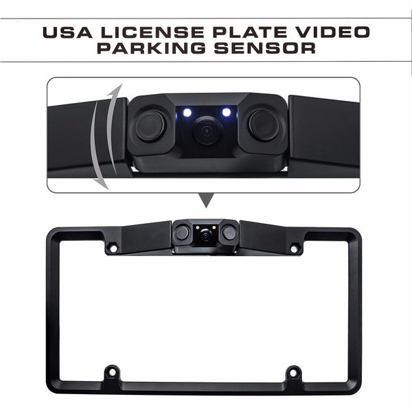 3 In 1 Car Reversing Camera & Parking Sensor System With Monitor License Plate Frame Mount Waterproof Night Vision(Black) Rear View Monitors/Cams & Ki