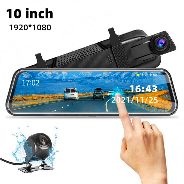 10 Inch Dual Lens Dash Cam Mirror 1080P Fhd Touch Screen Car Dvr With Rear Camera Night Vision & G Sensor(Black) Rear View Monitors/Cams & Kits