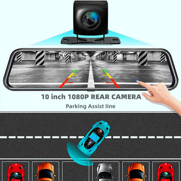 10 Inch Dual Lens Dash Cam Mirror 1080P Fhd Touch Screen Car Dvr With Rear Camera Night Vision & G Sensor(Black) Rear View Monitors/Cams & Kits