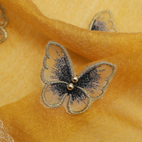 Elegant Butterfly Embroidered Scarf Shawl Large Soft Silk Blend Wrap For Women(Khaki) Scarves & Wraps