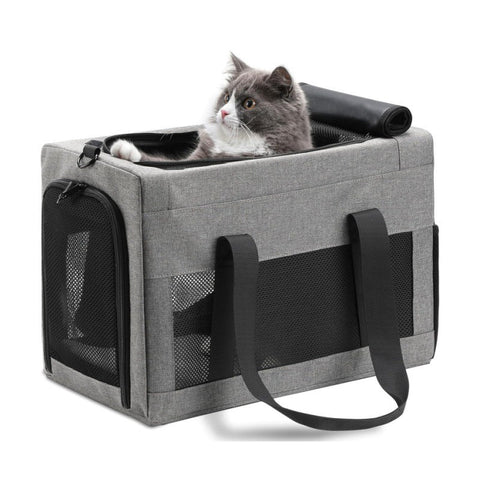 Sturdy & Breathable Pet Carrier For Small Cats Dogs Collapsible Travel Bag With Steel Frame Safety Locks Sunshade(Grey) Pet Transport