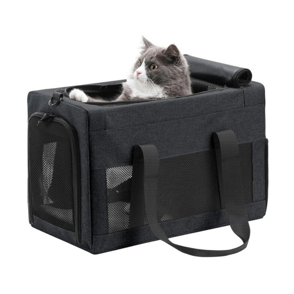 Sturdy Breathable Pet Carrier Small Cats Dogs Collapsible Travel Bag With Steel Frame Safety Locks Sunshade Black Pet Transport