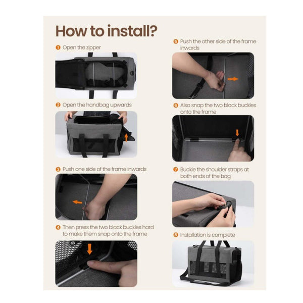 Sturdy Breathable Pet Carrier Small Cats Dogs Collapsible Travel Bag With Steel Frame Safety Locks Sunshade Black Pet Transport