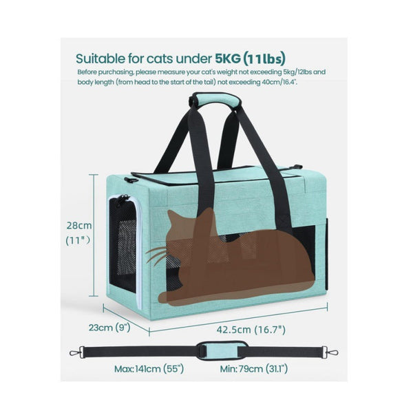 Sturdy Breathable Pet Carrier For Small Cats Dogs Collapsible Travel Bag With Steel Frame Safety Locks Sunshade Green Pet Transport