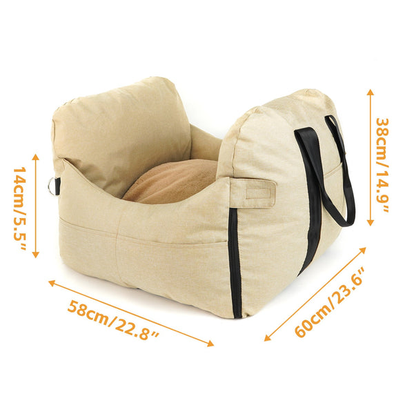 2 In 1 Pet Car Booster Seat And Travel Bed Removable Non Slip For Small Dogs Cats Khaki Pet Beds