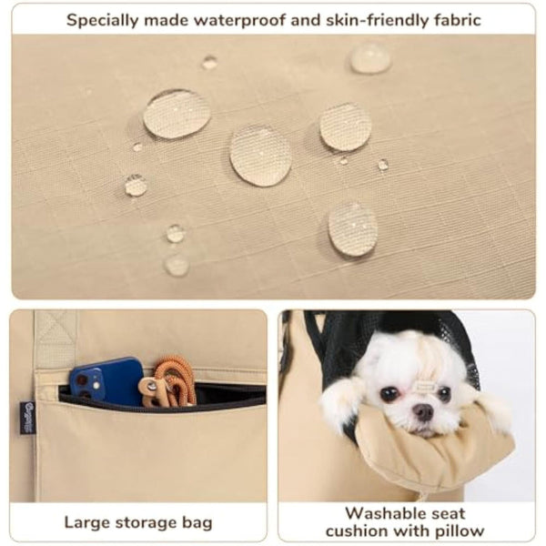 Versatile Pet Carrier Tote Bag For Small Dogs & Cats Waterproof Seat Function Adjustable Safety Exit Khaki Pet Transport