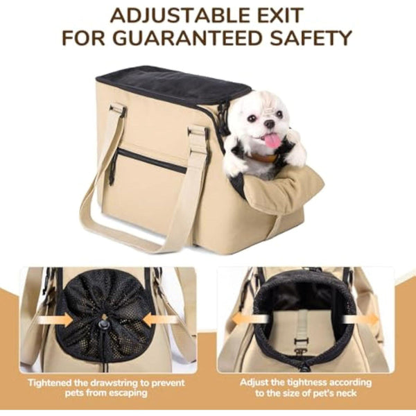 Versatile Pet Carrier Tote Bag For Small Dogs & Cats Waterproof Seat Function Adjustable Safety Exit Khaki Pet Transport