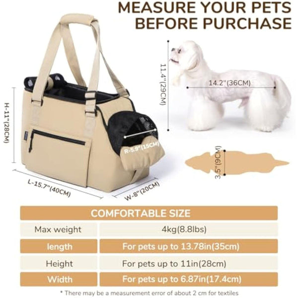Versatile Pet Carrier Tote Bag For Small Dogs & Cats Waterproof Seat Function Adjustable Safety Exit Khaki Pet Transport
