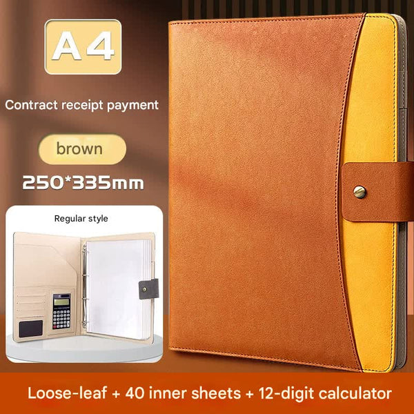 A4 Pu Leather Business Portfolio With Ring Binder Calculator & 40 Sleeves(Brown) School Supplies