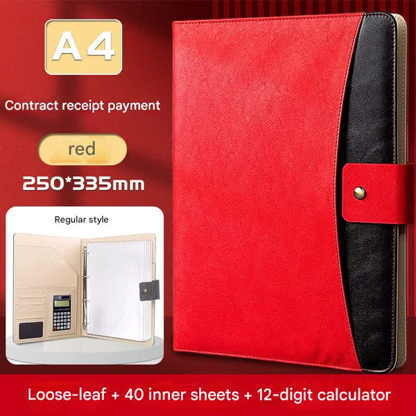 A4 Pu Leather Business Portfolio With Ring Binder Calculator & 40 Sleeves(Red) School Supplies