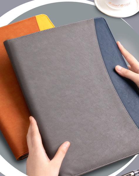A4 Pu Leather Business Portfolio With Ring Binder Calculator & 40 Sleeves(Grey And Black) School Supplies
