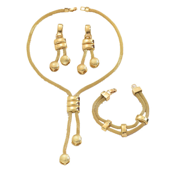 Elegant 3 Piece Mesh Chain Jewelry Set Tassel Necklace Bracelet & Dangle Earrings(Gold) Jewellery Sets