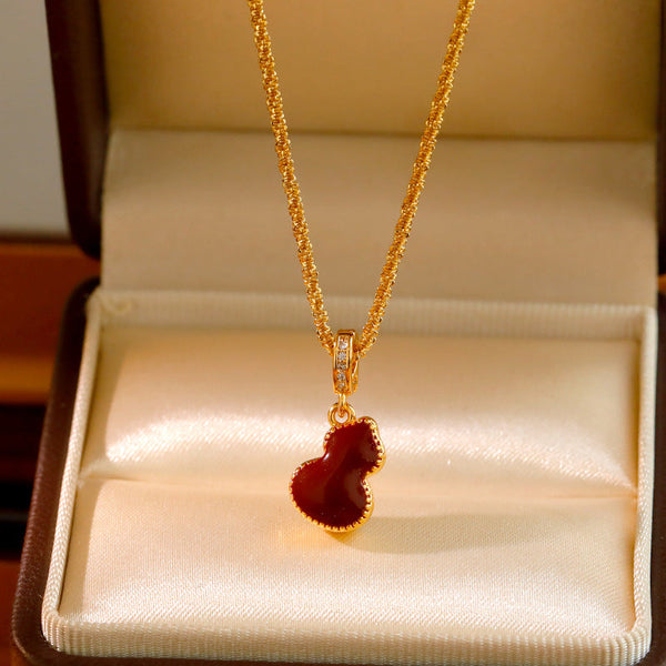 Elegant Gourd Pendant Necklace With Adjustable Textured Chain Lucky Calabash Jewelry For Women(Red) Necklaces & Pendants