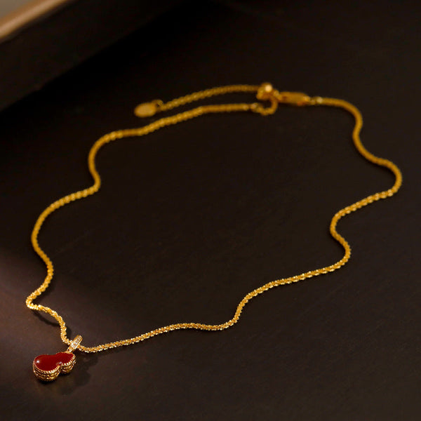 Elegant Gourd Pendant Necklace With Adjustable Textured Chain Lucky Calabash Jewelry For Women(Red) Necklaces & Pendants