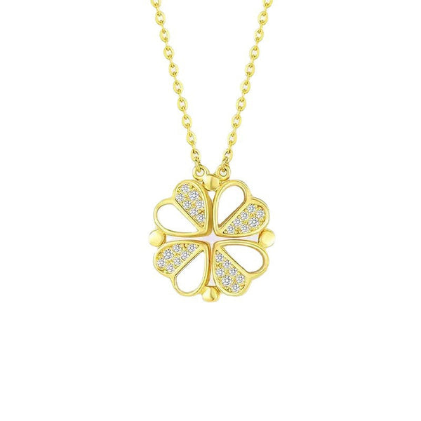 S925 Sterling Silver In 1 Magnetic Convertible Clover To Hearts Pendant Necklace Gold Necklaces & Pendants