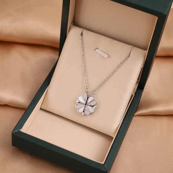 S925 Sterling Silver In 1 Magnetic Convertible Clover To Hearts Pendant Necklace(Platinum) Necklaces & Pendants