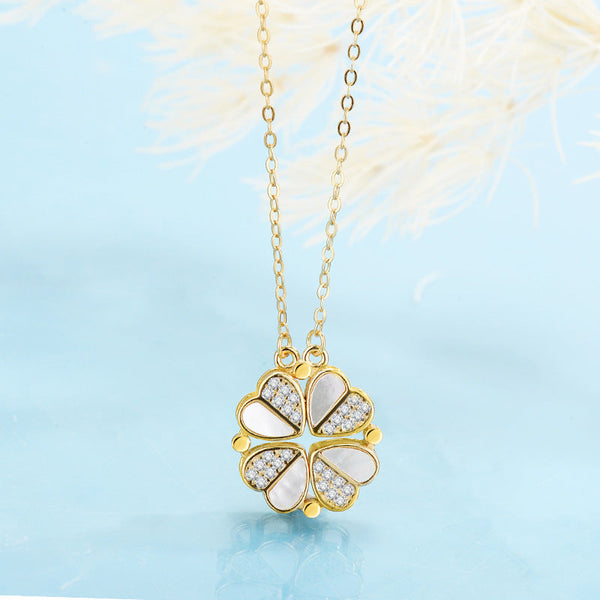 S925 Sterling Silver In 1 Magnetic Convertible Clover To Hearts Pendant Necklace(Platinum) Necklaces & Pendants