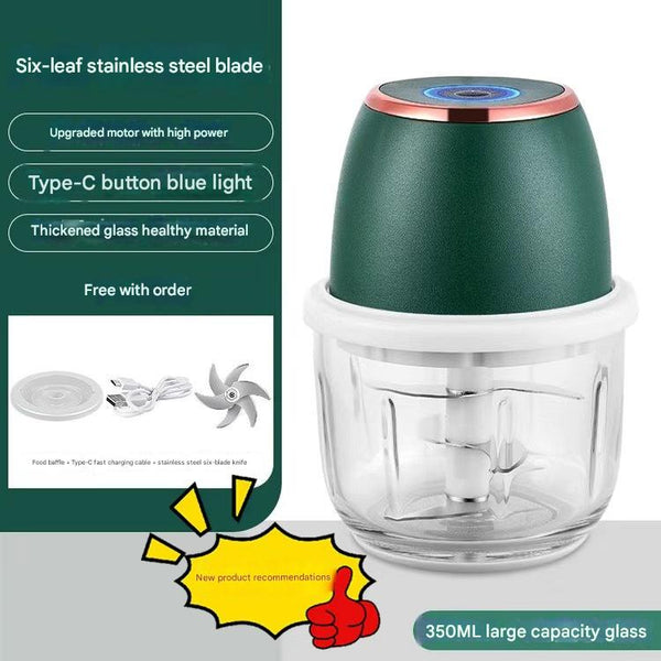 Electric Mini Garlic Chopper With Glass Bowl Usb Rechargeable 6 Blades Large Capacity(Green) Choppers