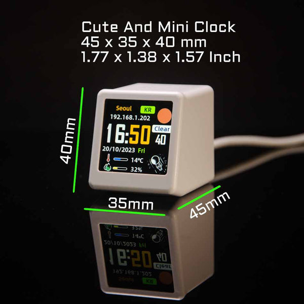 2Pc Mini Smart Wi Fi Weather Station Clock Desktop Digital With Hd Ips Screen Customizable Gif Display & 3 Day Forecast Black Alarm Clocks & Clock Rad