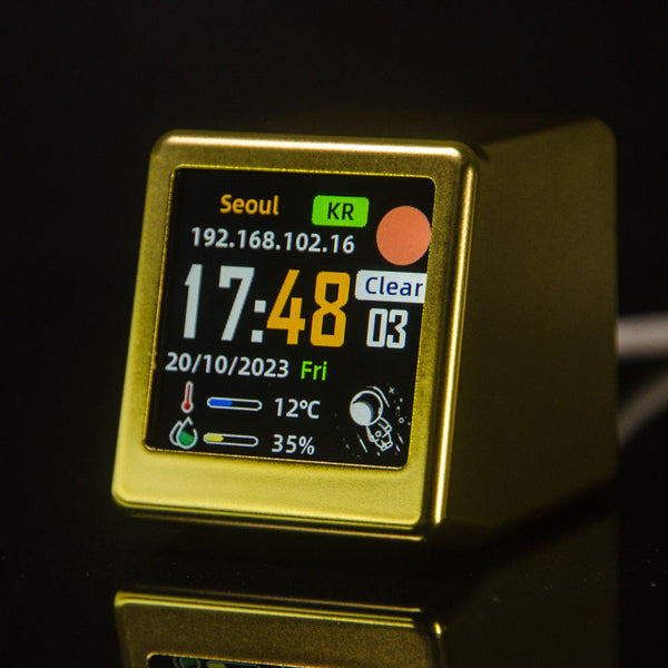 2Pc Mini Smart Wi Fi Weather Station Clock Desktop Digital With Hd Ips Screen Customizable Gif Display & 3 Day Forecast Gold Alarm Clocks & Clock Radi