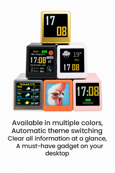 2Pc Mini Smart Wi Fi Weather Station Clock Desktop Digital With Hd Ips Screen Customizable Gif Display & 3 Day Forecast Gold Alarm Clocks & Clock Radi