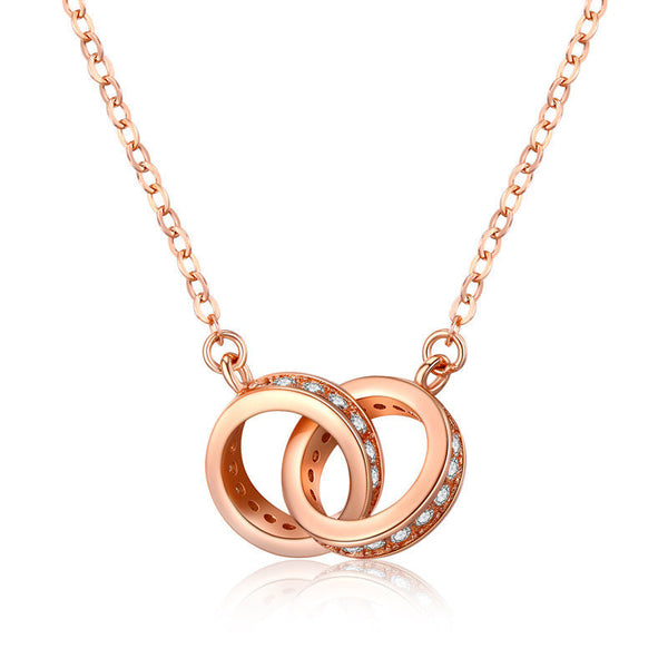 2Pc Elegant Interlocking Rings Pendant Necklace With Zirconia Accents Copper Base Minimalist Jewelry(Rose Gold) Necklaces & Pendants