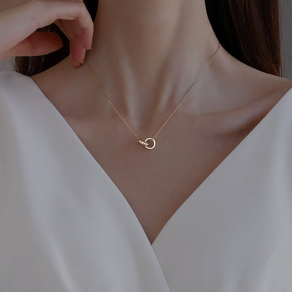 2Pc Elegant Interlocking Rings Pendant Necklace With Zirconia Accents Copper Base Minimalist Jewelry(Rose Gold) Necklaces & Pendants