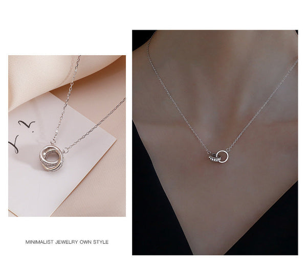 2Pc Elegant Interlocking Rings Pendant Necklace With Zirconia Accents Copper Base Minimalist Jewelry(Rose Gold) Necklaces & Pendants