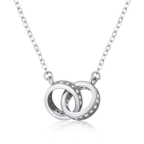 2Pc Elegant Interlocking Rings Pendant Necklace With Zirconia Accents Copper Base Minimalist Jewelry(Platinum) Necklaces & Pendants