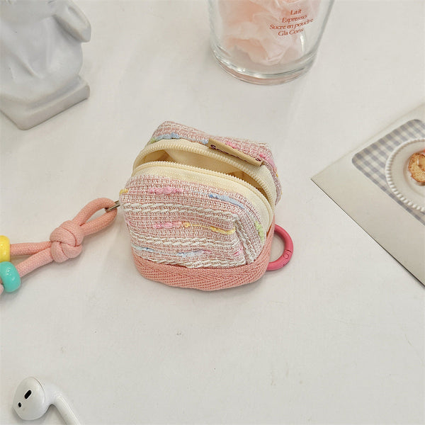 3Pc Chic Woven Mini Backpack Pouch Earphone Case & Coin Purse With Keychain Lanyard(Pink) Women's Bags & Handbags