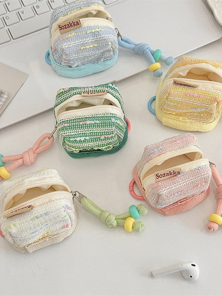 3Pc Chic Woven Mini Backpack Pouch Earphone Case & Coin Purse With Keychain Lanyard(Yellow) Women's Bags & Handbags