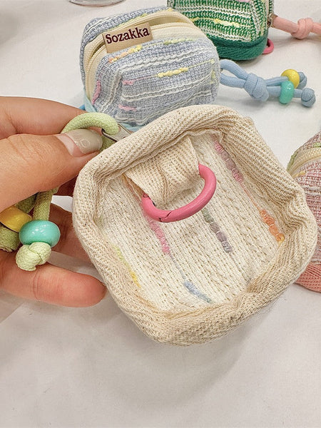 3Pc Chic Woven Mini Backpack Pouch Earphone Case & Coin Purse With Keychain Lanyard(Yellow) Women's Bags & Handbags