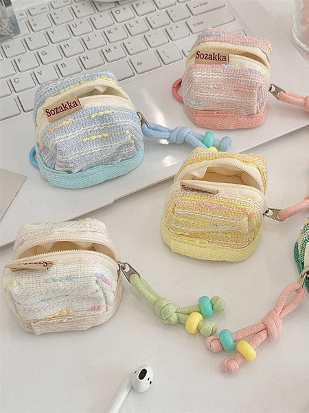 3Pc Chic Woven Mini Backpack Pouch Earphone Case & Coin Purse With Keychain Lanyard(Yellow) Women's Bags & Handbags