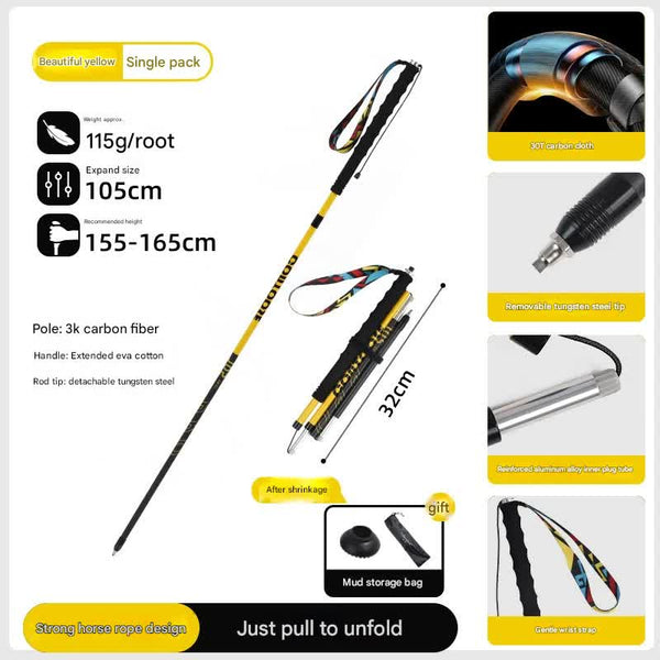 Ultralight Carbon Fiber Foldable Trail Running & Hiking Pole Yellow Recommended Height Range 155Cm 165Cm Walking & Trekking Sticks