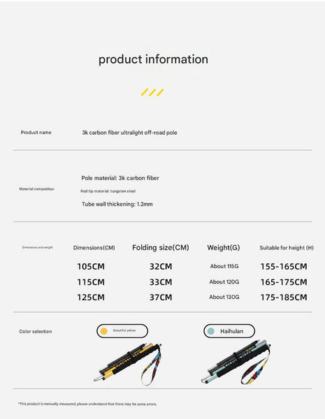 Ultralight Carbon Fiber Foldable Trail Running & Hiking Pole Yellow Recommended Height Range 155Cm 165Cm Walking & Trekking Sticks