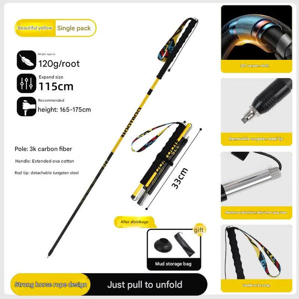 Ultralight Carbon Fiber Foldable Trail Running And Hiking Pole Yellow Recommended Height Range 165 175Cm Walking & Trekking Sticks