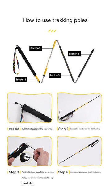 Ultralight Carbon Fiber Foldable Trail Running And Hiking Pole Yellow Recommended Height Range 165 175Cm Walking & Trekking Sticks