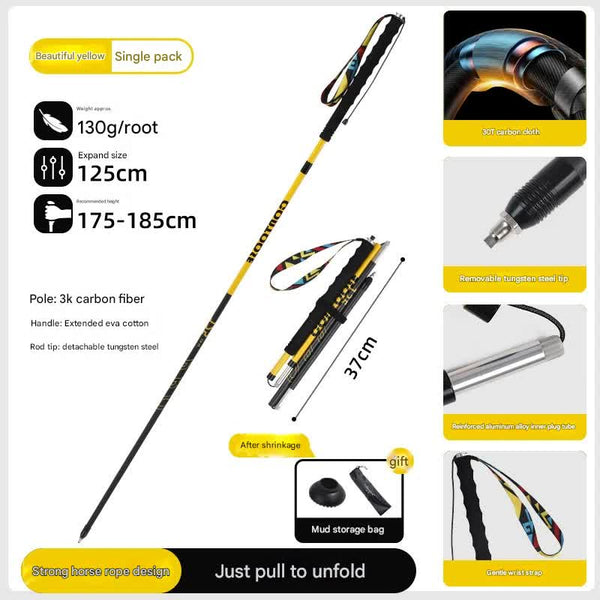 Ultralight Carbon Fiber Foldable Trail Running & Hiking Pole(Yellow Recommended Height Range 175 185Cm) Walking & Trekking Sticks