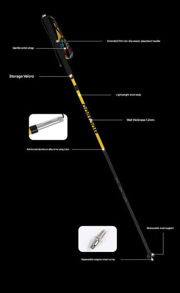 Ultralight Carbon Fiber Foldable Trail Running & Hiking Pole(Yellow Recommended Height Range 175 185Cm) Walking & Trekking Sticks