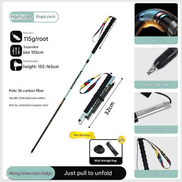 Ultralight Carbon Fiber Foldable Trail Running And Hiking Pole Blue Recommended Height Range 155Cm 165Cm Walking & Trekking Sticks