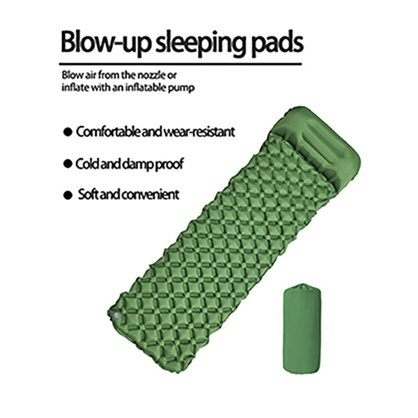 2Pc Ultralight Inflatable Camping Sleeping Mat With Integrated Pillow Waterproof 40D Nylon Tpu Dark Blue Sleeping Mats
