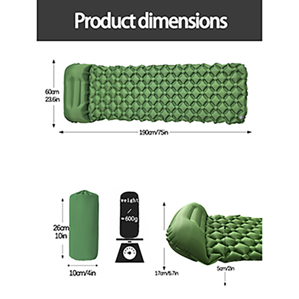 2Pc Ultralight Inflatable Camping Sleeping Mat With Integrated Pillow Waterproof 40D Nylon Tpu Navy Blue Sleeping Mats
