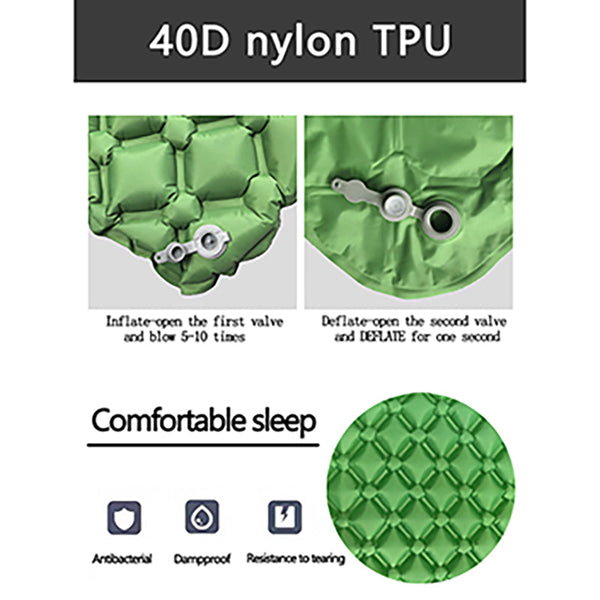 2Pc Ultralight Inflatable Camping Sleeping Mat With Integrated Pillow Waterproof 40D Nylon Tpu Grey Sleeping Mats