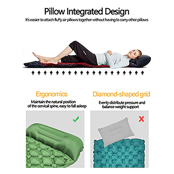 2Pc Ultralight Inflatable Camping Sleeping Mat With Integrated Pillow Waterproof 40D Nylon Tpu Navy Blue Sleeping Mats