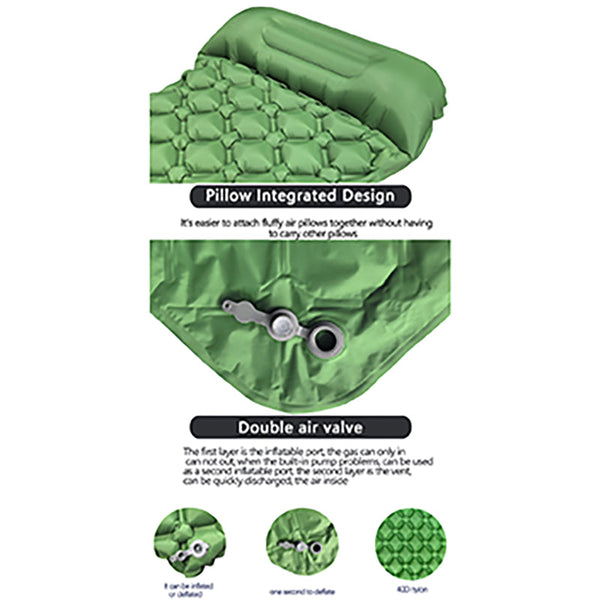 2Pc Ultralight Inflatable Camping Sleeping Mat With Integrated Pillow Waterproof 40D Nylon Tpu Grey Sleeping Mats