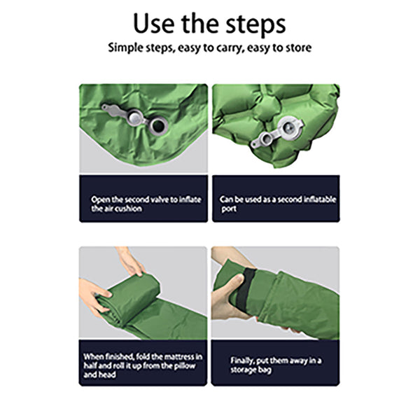 2Pc Ultralight Inflatable Camping Sleeping Mat With Integrated Pillow Waterproof 40D Nylon Tpu Dark Blue Sleeping Mats