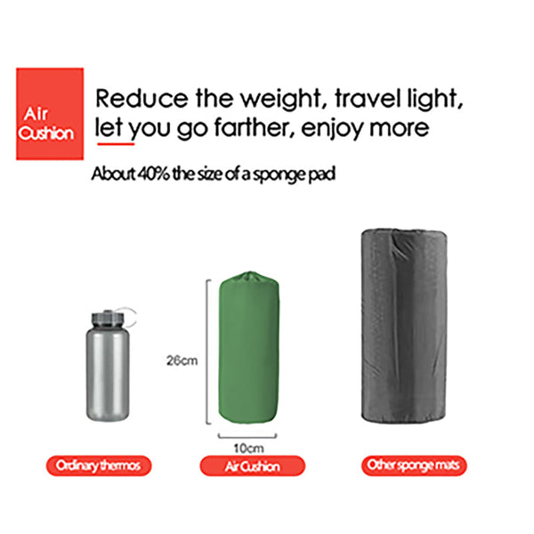 2Pc Ultralight Inflatable Camping Sleeping Mat With Integrated Pillow Waterproof 40D Nylon Tpu Army Green Sleeping Mats