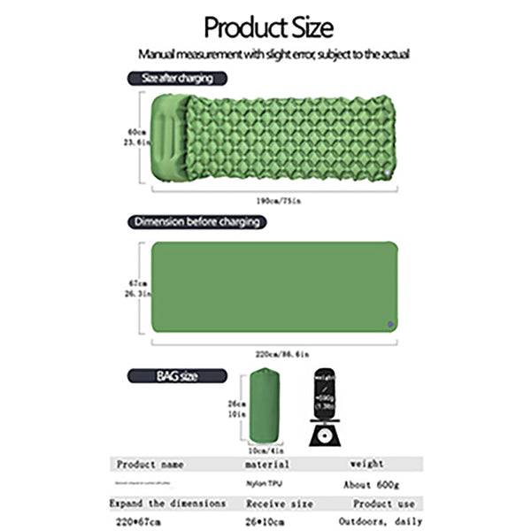 2Pc Ultralight Inflatable Camping Sleeping Mat With Integrated Pillow Waterproof 40D Nylon Tpu Navy Blue Sleeping Mats