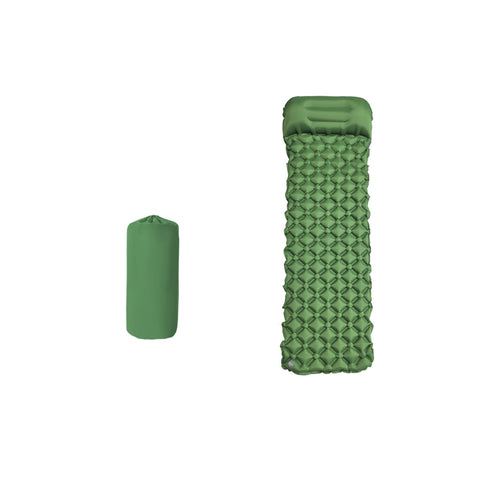 2Pc Ultralight Inflatable Camping Sleeping Mat With Integrated Pillow Waterproof 40D Nylon Tpu Army Green Sleeping Mats